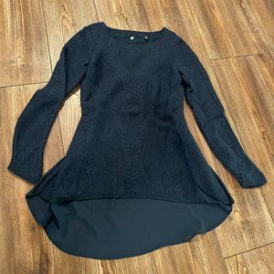 Anthropologie navy blue wool sweater with silky longer back